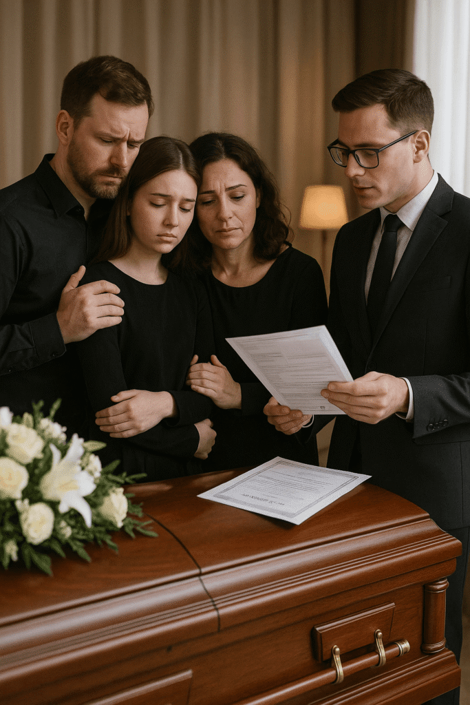 20250605_1346_Funeral Home Coordination_simple_compose_01jx01z6w8fg0a8msnkdy81y37 grieving family with a funeral administrator